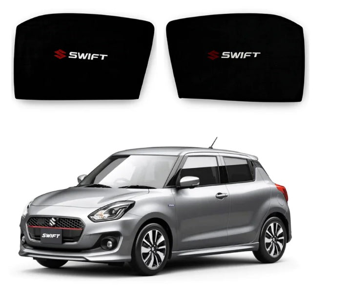 Suzuki Swift Sun Shade 4 Pcs Single Ply & Double Ply Quality- New Model High Quality Sun Shade with Logo - Black - Side Window Sun Shades, UV Protection n Easy Fit
