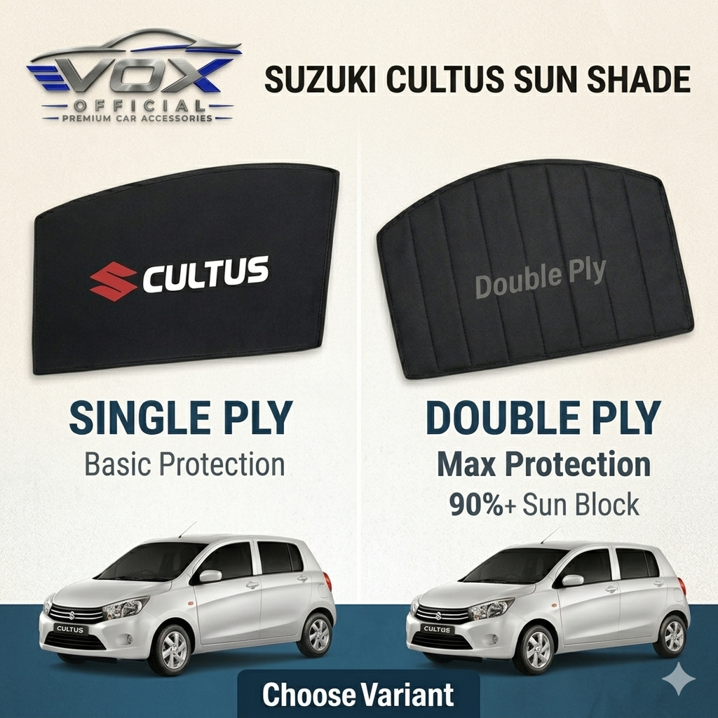 Suzuki Cultus Sun Shades (New Model) High Quality Double Ply & Single Ply Sun Shade with Logo - Black - Side Window Sun Shades, UV Protection n Easy Fit