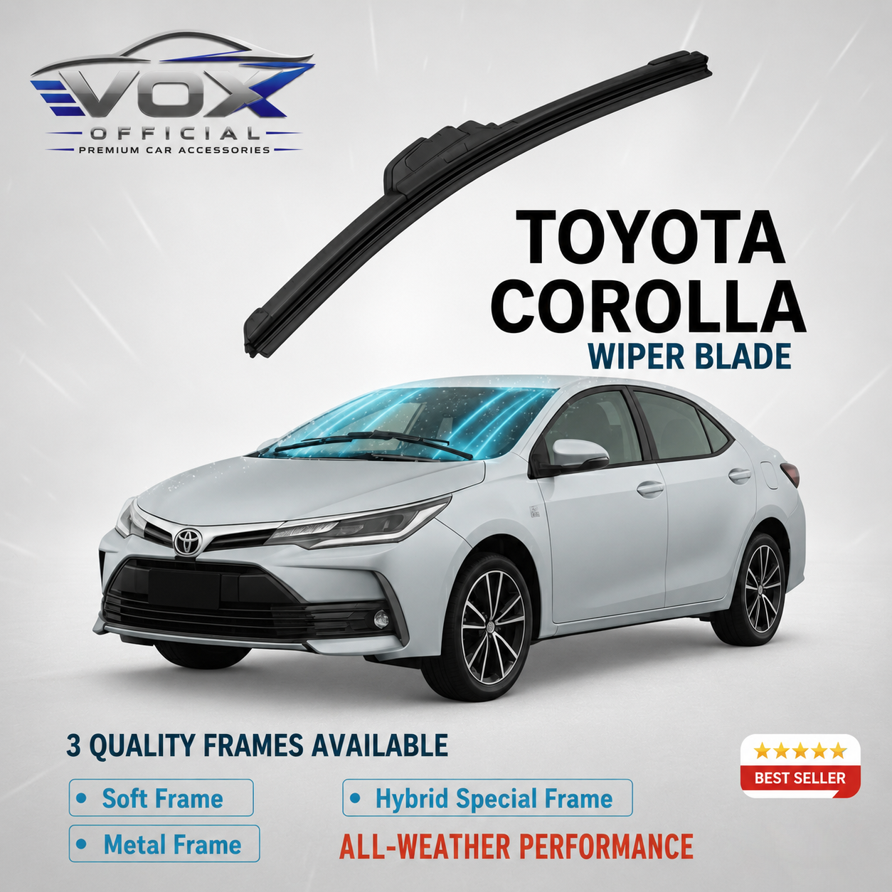 Toyota Corolla Wiper Blade Set 26/14 Inch 2014-2025 | 11th 12th Generation | Front Windshield Car Wipers | Hybrid / Metal Frame