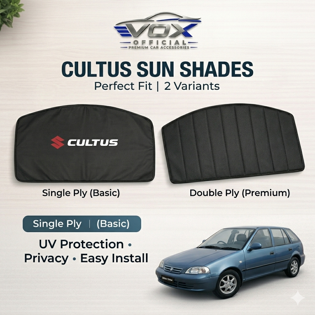 Suzuki Cultus Sun Shades (Old Model) High Quality Double Ply & Single Ply Sun Shade with Logo - Black - Side Window Sun Shades, UV Protection n Easy Fit