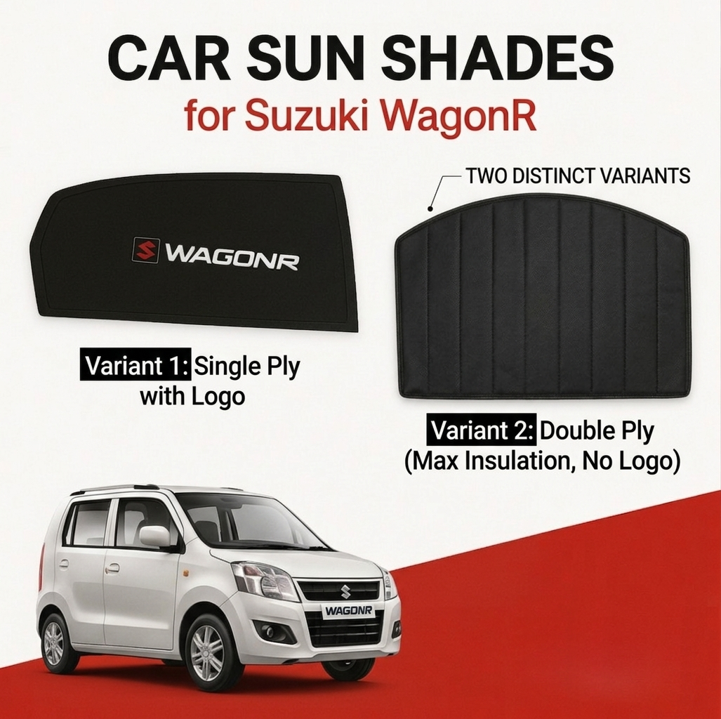 Suzuki WagonR Fixed Window + Back Sun Shades – Double Ply & Single Ply UV Protection Heat Insulation Custom Fit Wagon R Car Sunshade