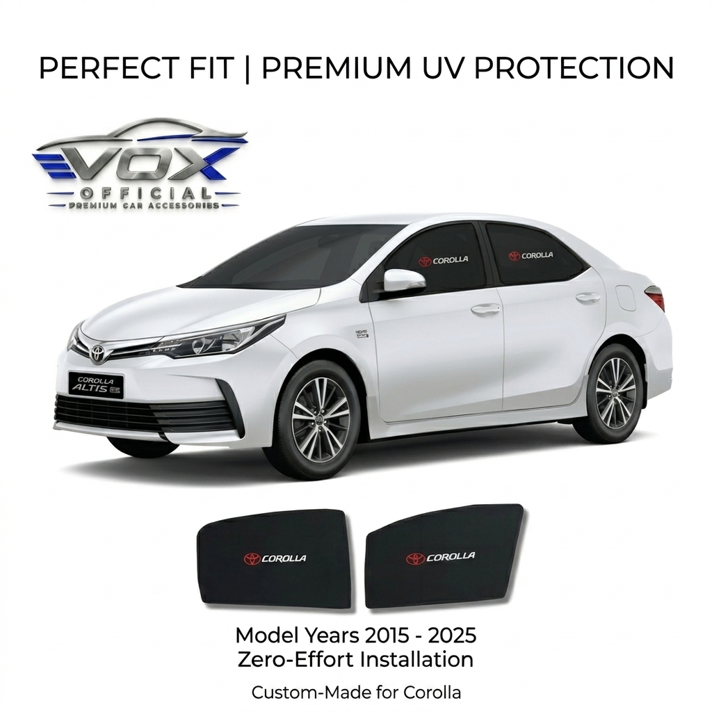 Toyota Corolla Windows + Back Sun Shade 4 Pcs 2015-2025 High Quality Sun Shade with Logo - Black - Side Window Sun Shades, UV Protection n Easy Fit