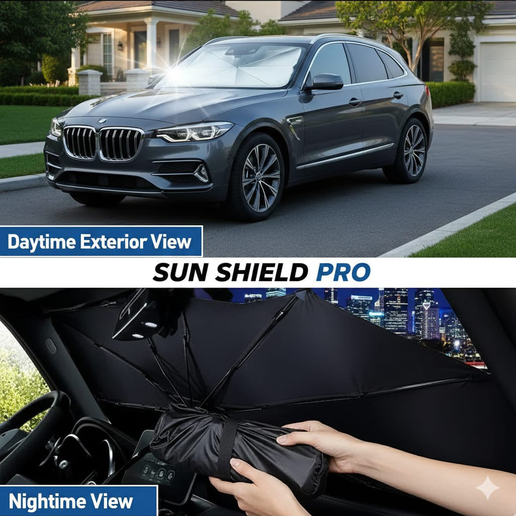 Car Umbrella Sun Shade for Windshield Large Size for Cars, SUV, Sedans - Foldable Car Sunshade - UV Protection Front Windshield Cover - Heat Reflective Car Sun Shield, Universal Auto Sun Protector