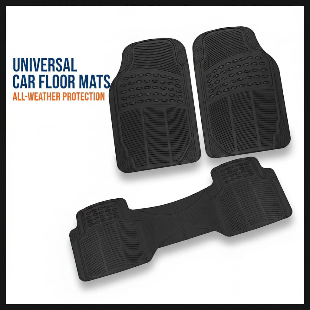 Universal Car Floor Mat PVC Material 3 & 5 Pcs Sets | Heavy Duty Anti-Slip | Black Color Car Floor Mat