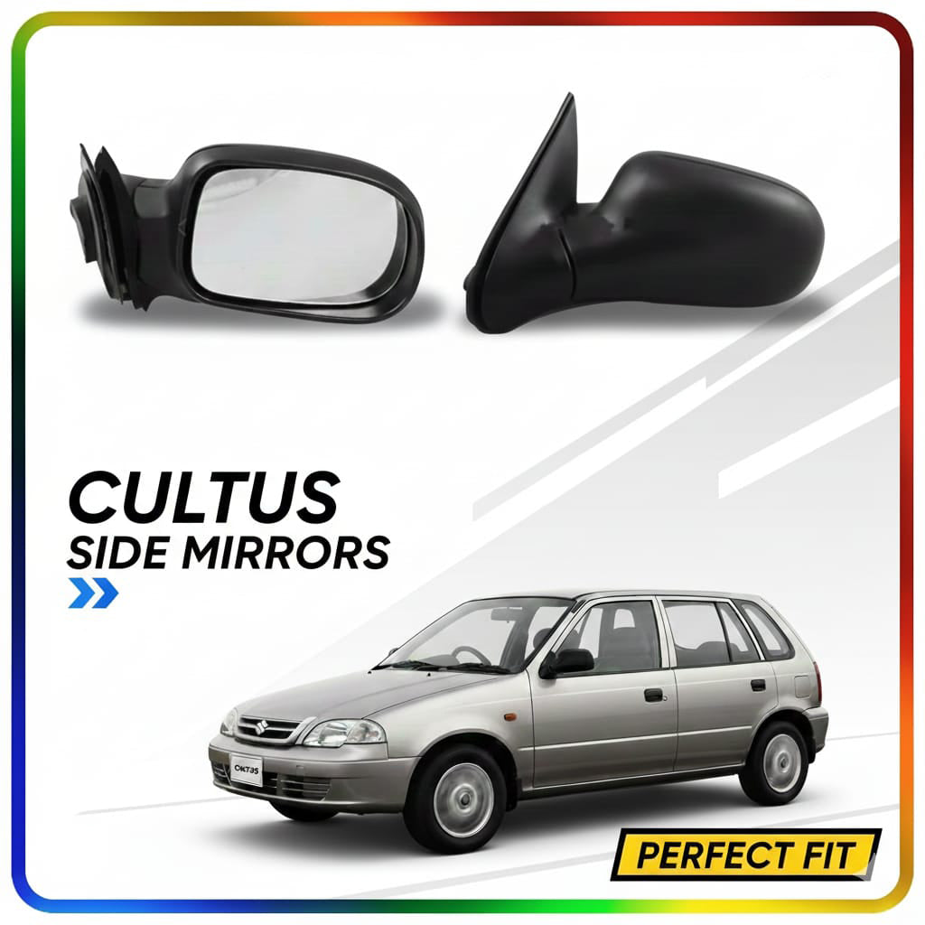 Suzuki Cultus Side Mirrors Pair L+R Old Model | Black Color Side View Mirrors | Cultus Manual Door Mirrors Premium Quality