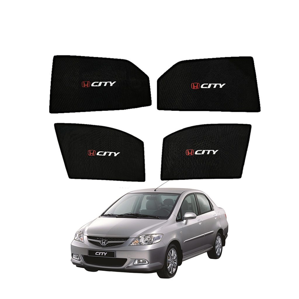 Honda City Sun Shade 4 Pcs 2006 High Quality Sun Shade with Logo - Black - Side Window Sun Shades, UV Protection n Easy Fit