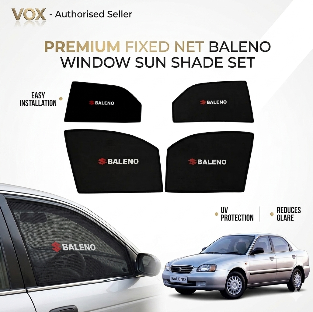 Suzuki Baleno Sun Shade 4 Pcs High Quality Sun Shade with Logo - Black - Side Window Sun Shades, UV Protection n Easy Fit