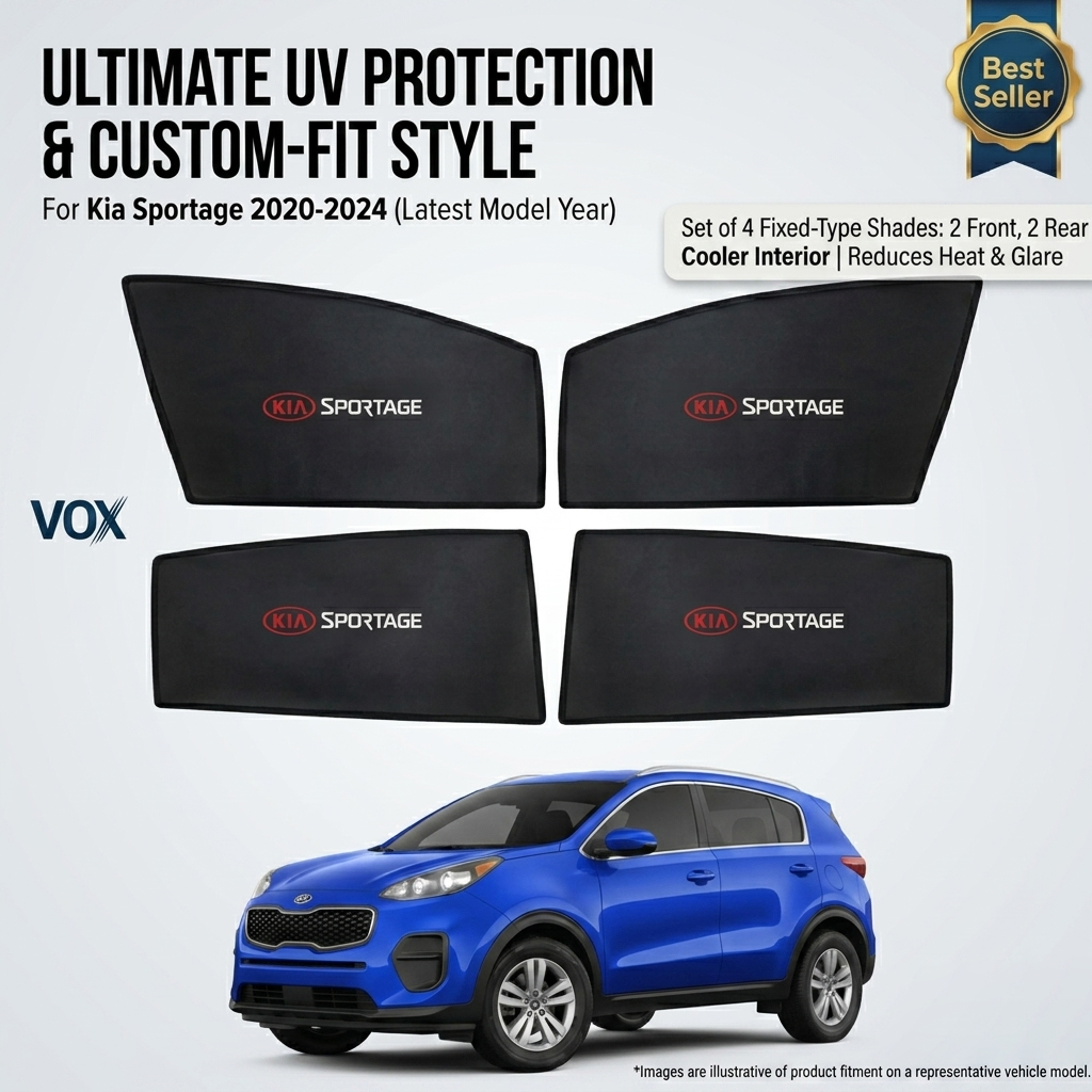 Kia Sportage 2020–2024 Custom Fit Window Sun Shades – Fixed Type UV Protection Car Curtains | Heat Insulation | Privacy Mesh | Easy Install