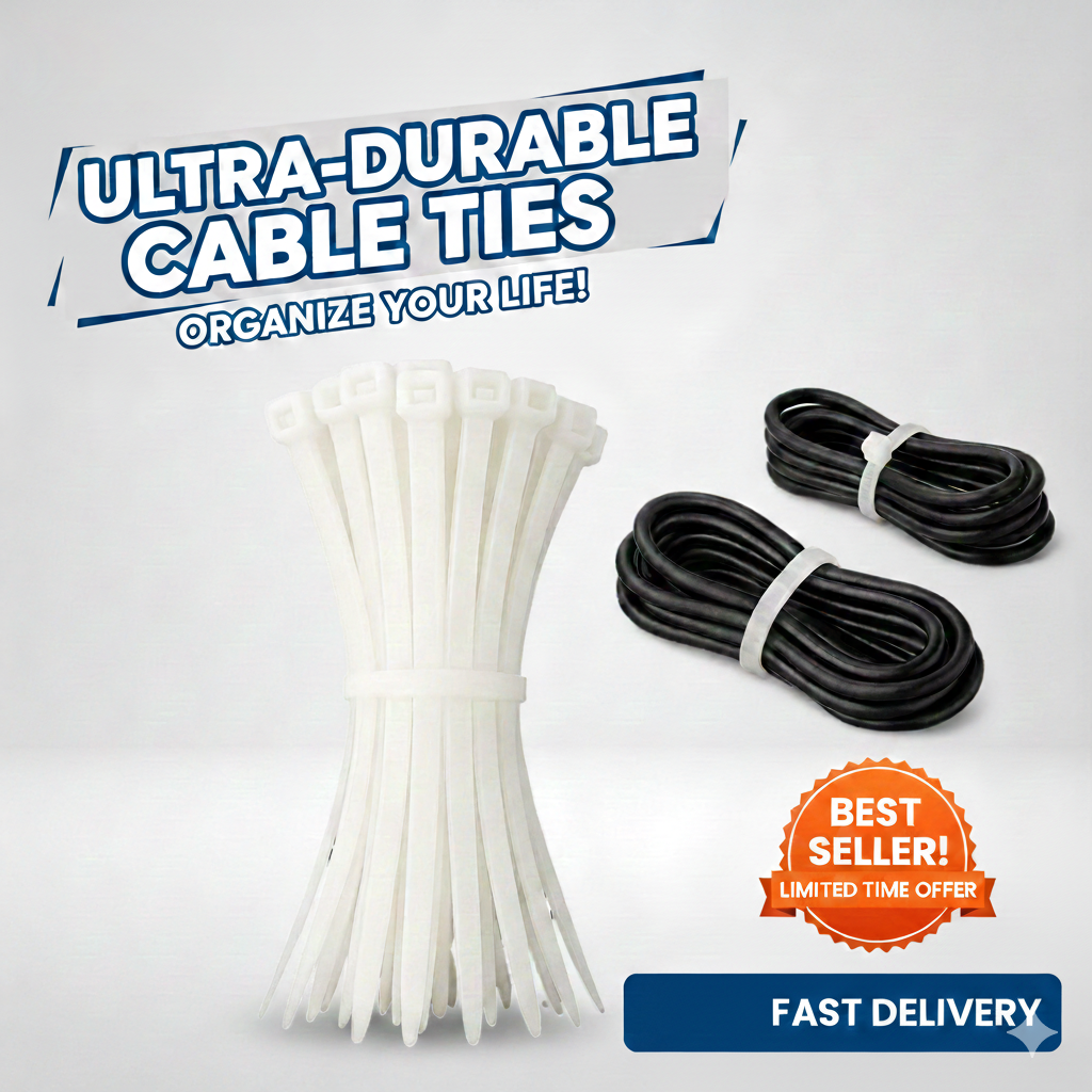 Nylon Cable Ties (100 Pcs) | Strong Self-Locking Plastic Zip Ties for Electrical, Car and Home Use