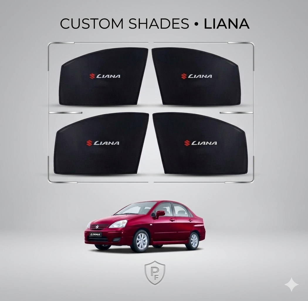Suzuki Liana Sun Shade 4 Pcs High Quality Sun Shade with Logo - Black - Side Window Sun Shades, UV Protection n Easy Fit