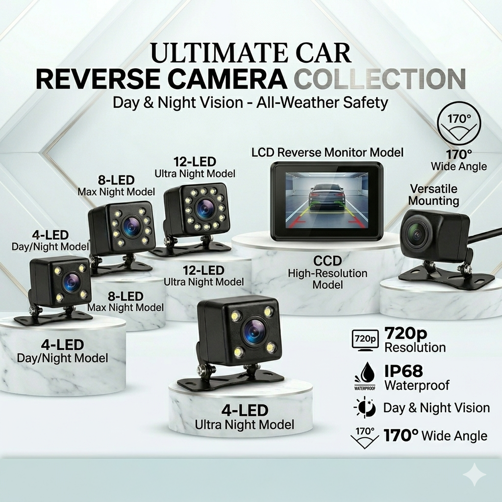 Universal 2K Full 720p for latest android panels, CCD, HD 12LED/8LED Car Rear View Camera - Car Reverse Camera - Wide Angle Car Backup Parking Camera