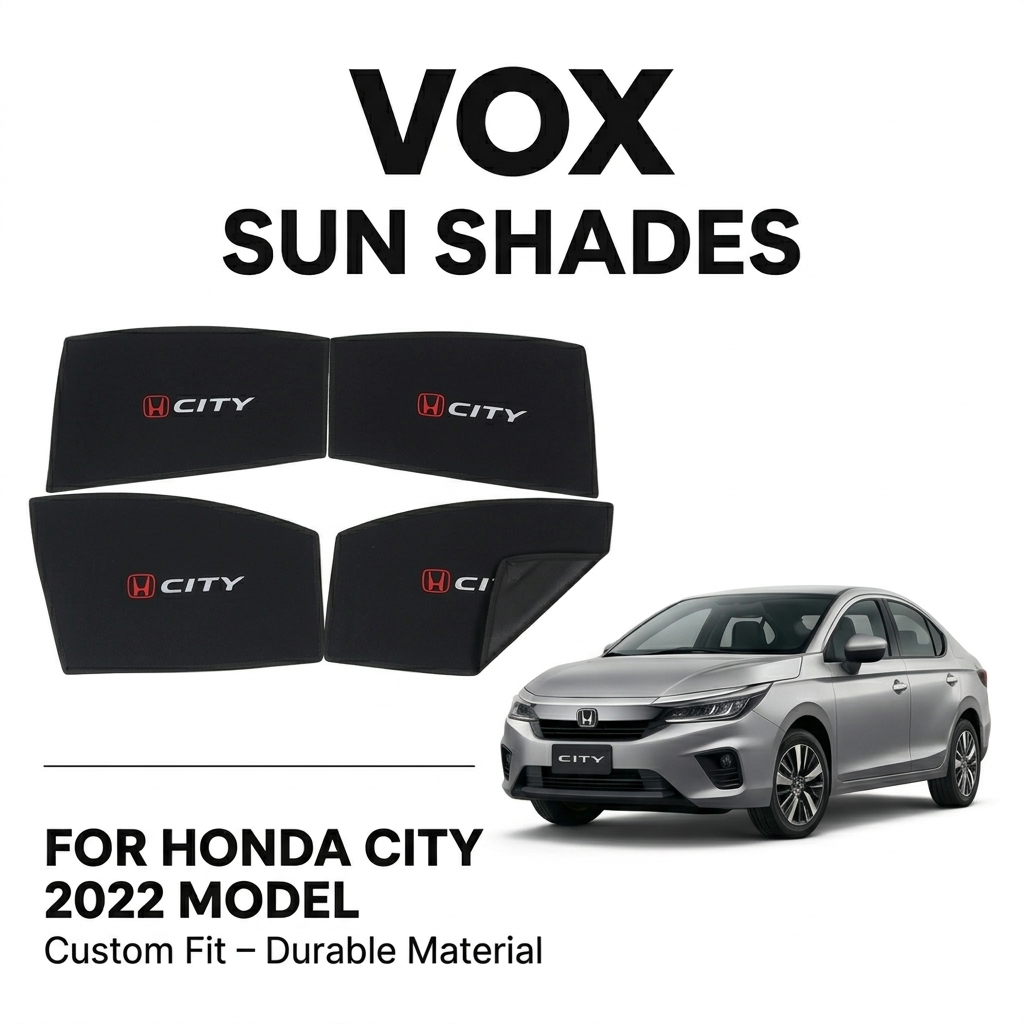 Honda City Window Sun Shades 4 Pcs 2022-2025 High Quality Sun Shade Double Ply & Single Ply Quality with Logo - Black - Side Window Sun Shades, UV Protection n Easy Fit