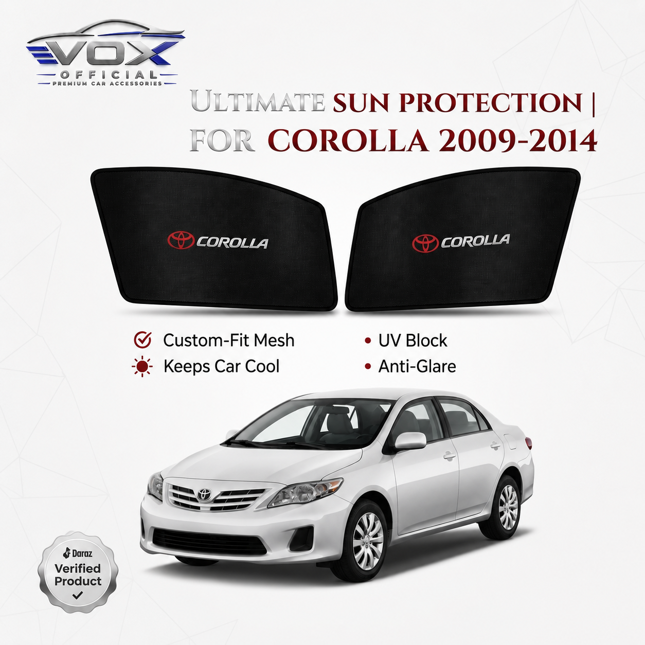 Toyota Corolla Windows + Back Sun Shades 2009-2014 High Quality Double Ply & Single Ply Sun Shade with Logo - Black - Side Window Sun Shades, UV Protection n Easy Fit