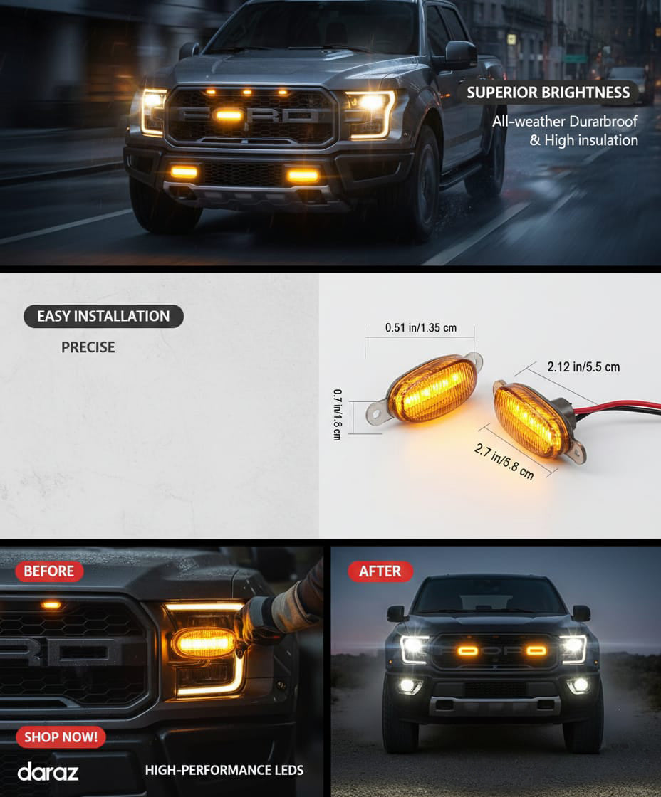4 Pieces Car Grill Led Lights - Daytime Running Lights 12 Volt For Cars, SUV, Trucks Easy to install Any Car - Grill Lights for Cars